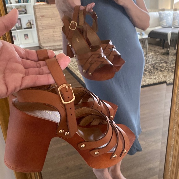 Madden Girl Faux Wooden Corky Leather Heel Sandals 7.5 - Picture 2 of 7